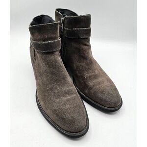 Born Womens Binghamton Ankle Booties 8.5 Gray Taupe Suede Moto Boot Block Heel